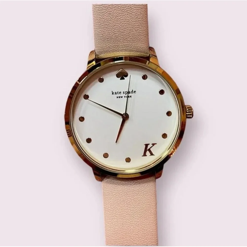 Kate Spade New York Metro Initial K Vachetta Leather Strap Watch Gold Tone